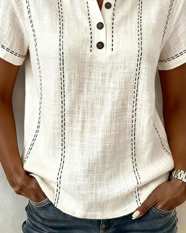 Casual V-Neck T-Shirt with Buttons