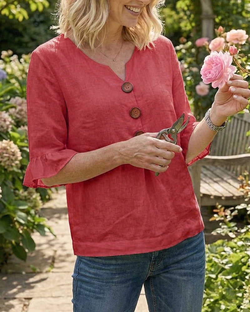 Sophia | Solid Color Blouse with Buttons and Ruffles
