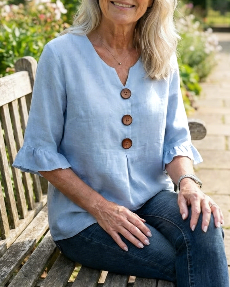 Sophia | Solid Color Blouse with Buttons and Ruffles