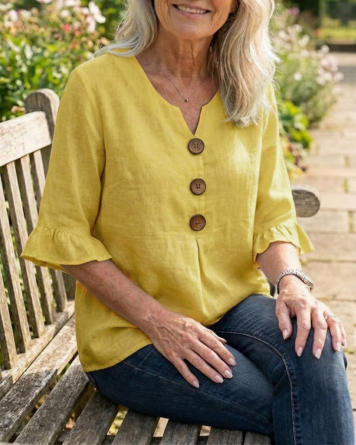 Sophia | Solid Color Blouse with Buttons and Ruffles