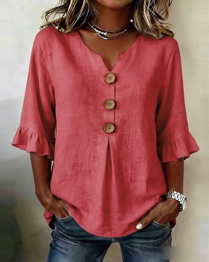 Sophia | Solid Color Blouse with Buttons and Ruffles