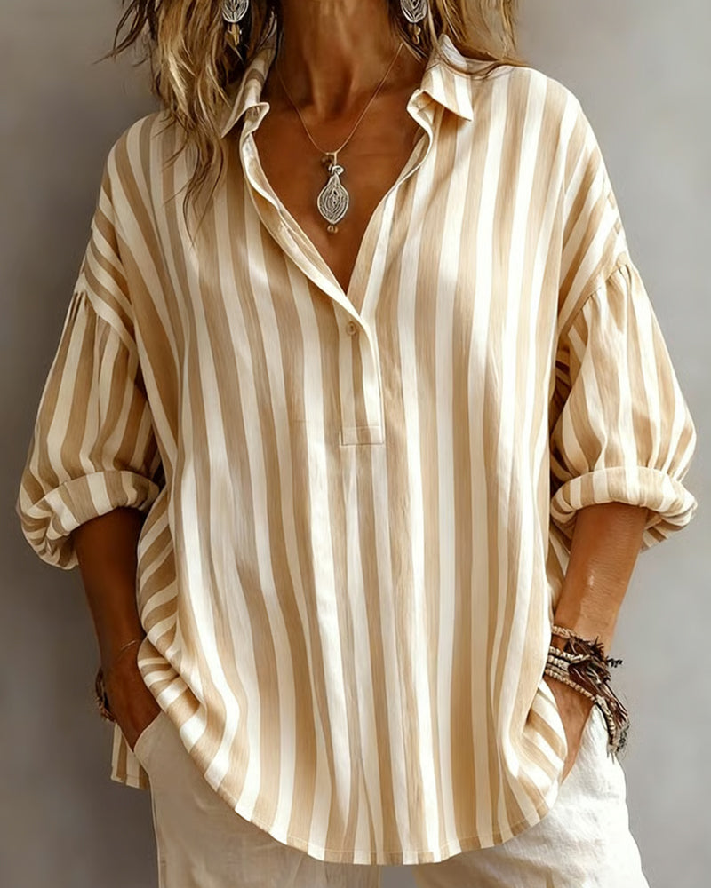 Wide Striped Blouse with Collar