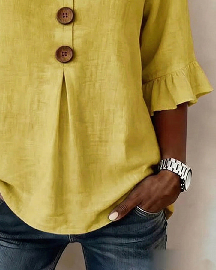 Sophia | Solid Color Blouse with Buttons and Ruffles