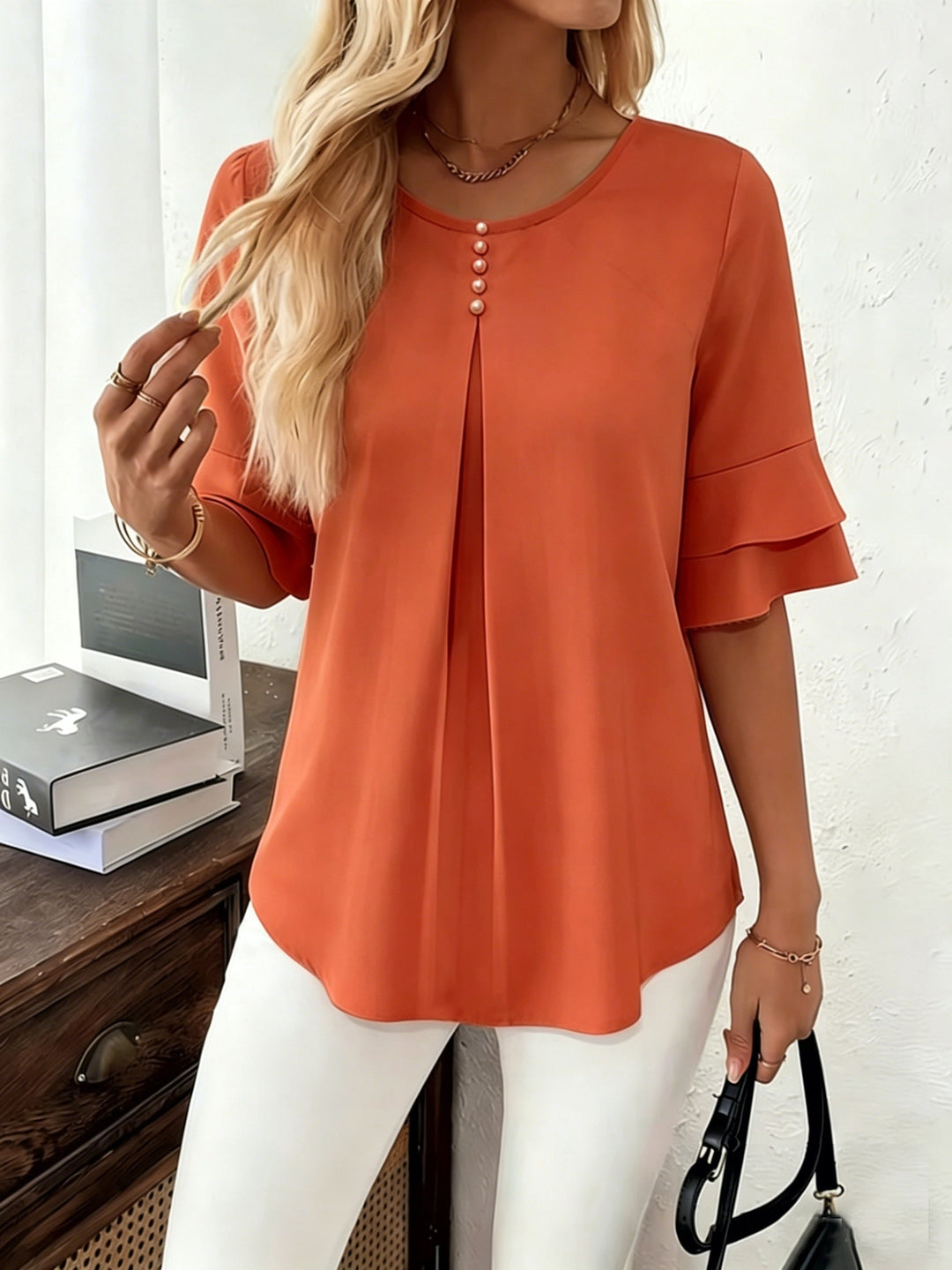 Elegant Ruffle Sleeve Blouse