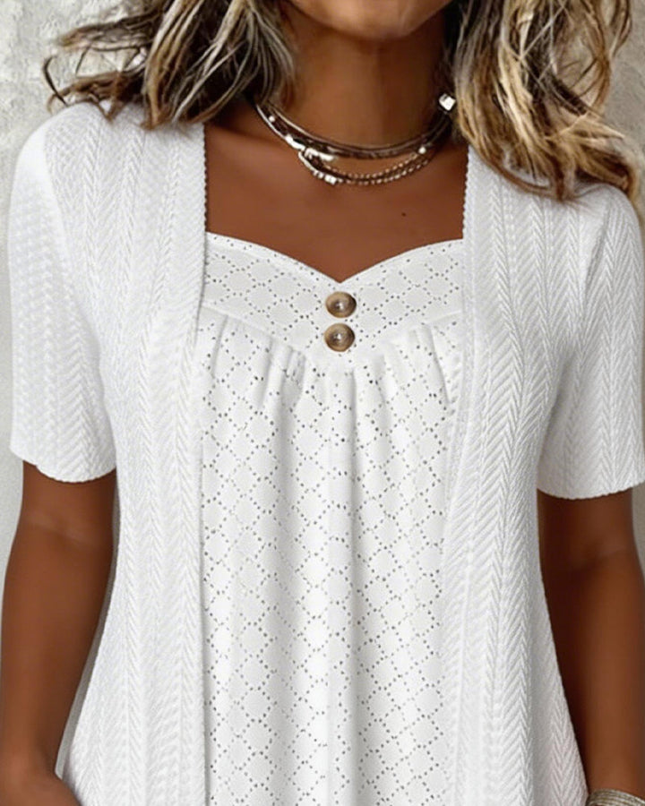Falsa Square Collar Short Sleeve Chemisier Patchwork