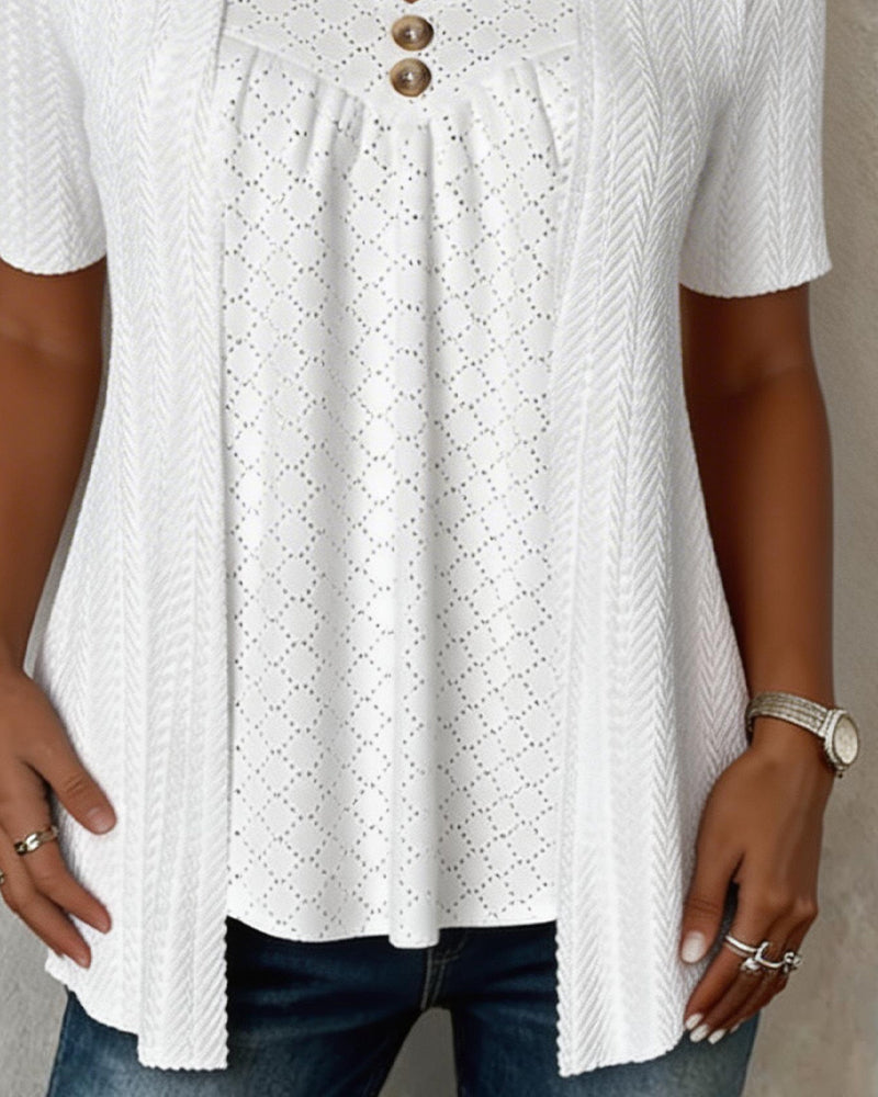 Falsa Square Collar Short Sleeve Chemisier Patchwork