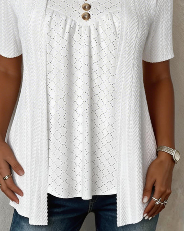 Falsa Square Collar Short Sleeve Chemisier Patchwork
