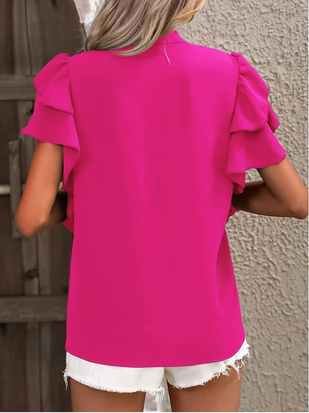Casual Ruffle Sleeve V-Neck Blouse