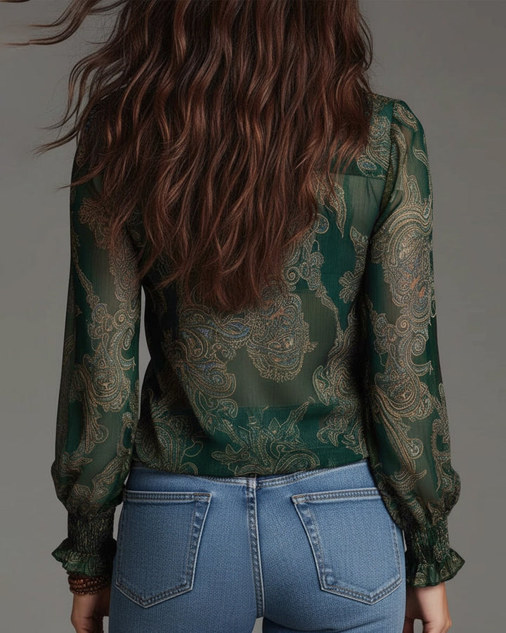 Demi-Zip Ruffle Retro Blouse