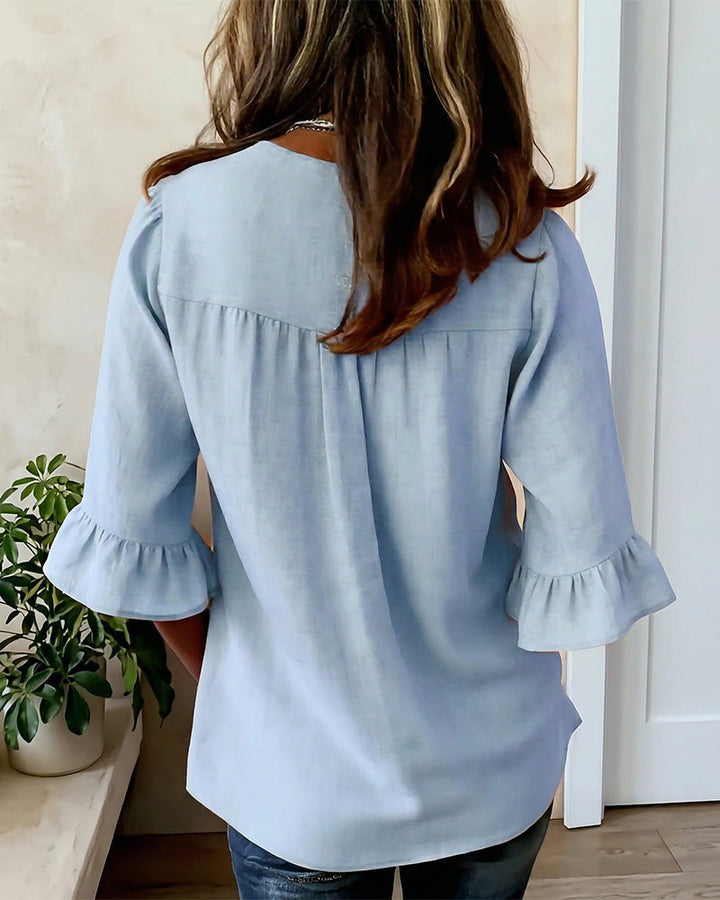 Sophia | Solid Color Blouse with Buttons and Ruffles