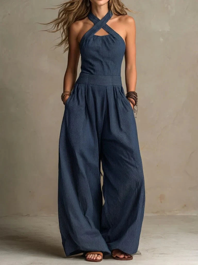 Bianca | Cotton and linen jumpsuit with elegant crossover neckline