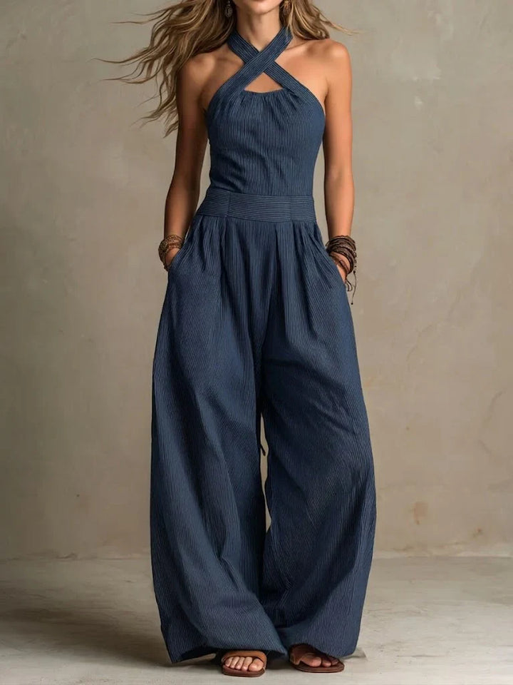 Bianca | Cotton and linen jumpsuit with elegant crossover neckline