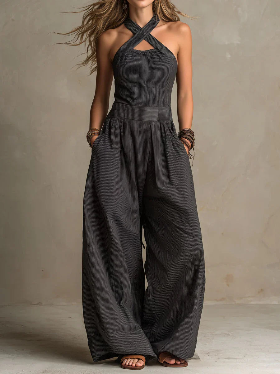 Bianca | Cotton and linen jumpsuit with elegant crossover neckline